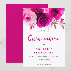 Bold Vibrant Fuchsia Rosa ros Quinceanera Party Inbjudningar