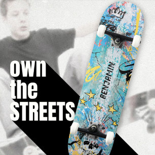 Bold Vibrant Urban Graffiti Skull Mini Skateboard Bräda 18,5 Cm