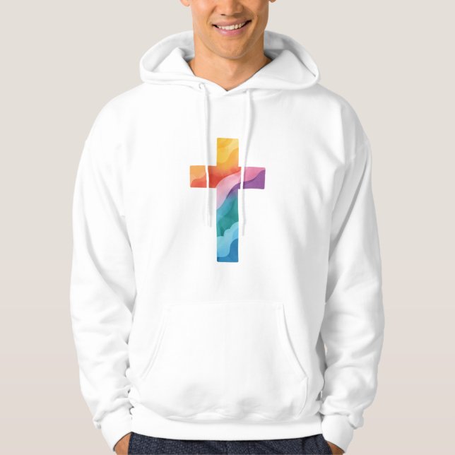 Bold Watercolor Cross Hoodie (Framsida)