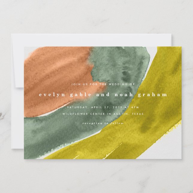 Bold Watercolor Earth Tone Wedding-inbjudan Spara Datumet (Framsida)