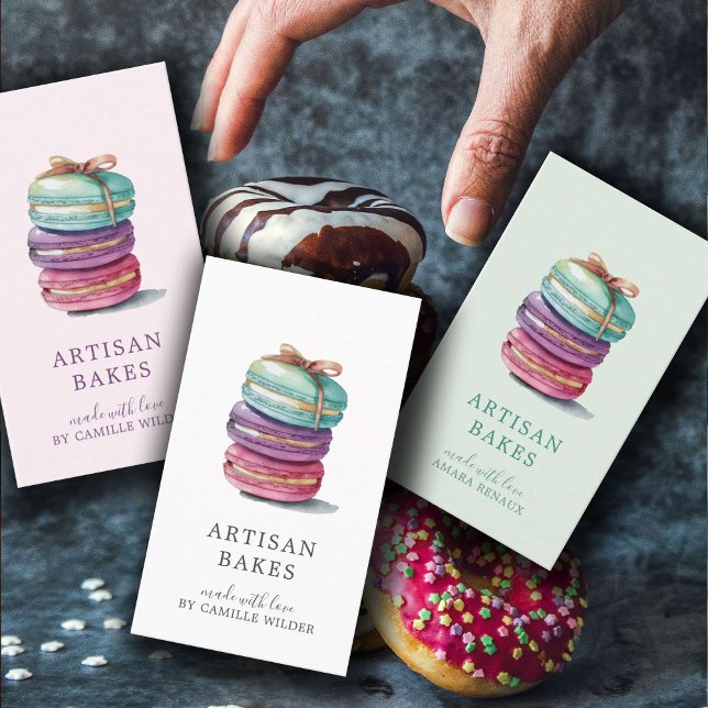 Bold Watercolor Macaron Cookies Baker Visitkort (Skapare uppladdad)