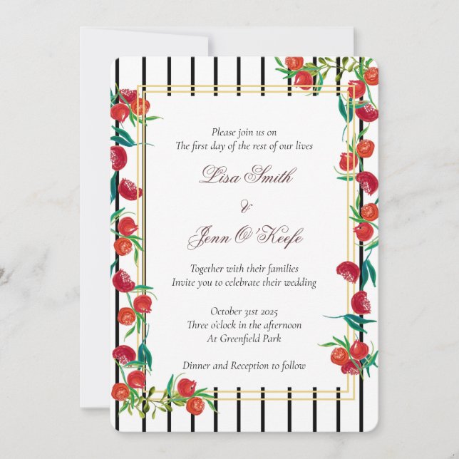 Bold Watercolor Pomegranate Wedding-inbjudningar Inbjudningar (Framsida)