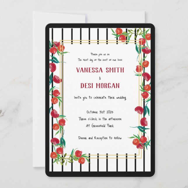 Bold Watercolor Pomegranate Wedding-inbjudningar Inbjudningar (Framsida)