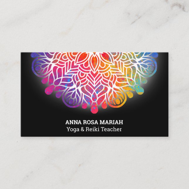 *~* Bold Watercolor Rainbow Mandala Andlig Visitkort (Framsida)