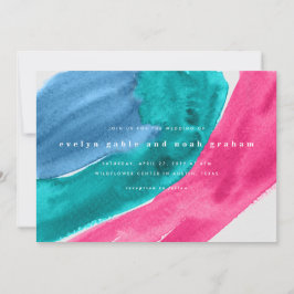 Bold Watercolor Shock rosa Bröllopsinbjudan Spara Datumet
