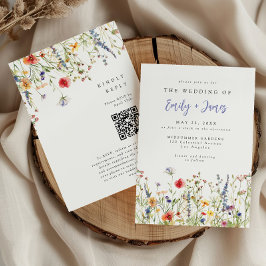 Bold Watercolor Spring Wildflower QR Code Wedding Inbjudningar