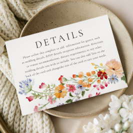 Bold Watercolor Wildflowers Wedding Details Tilläggskort