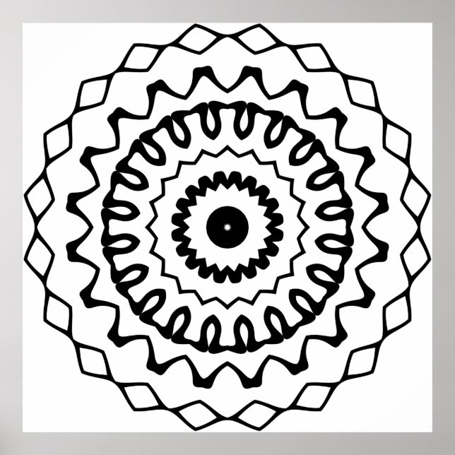 Bold Wavy Ring Mandala with Diamond Border Art Poster (Framsidan)