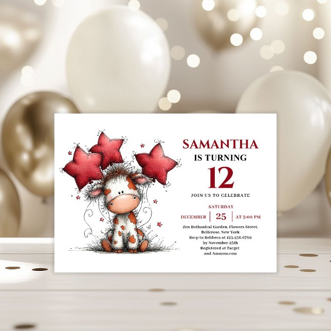 Bold whimsical animals cow kids birthday invite inbjudningar (Bold whimsical animals party kids birthday invitation

)