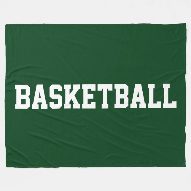 Bold White BASKETBALL Text On Deep Forest Green Fleecefilt (Framsidan (Horisontell))