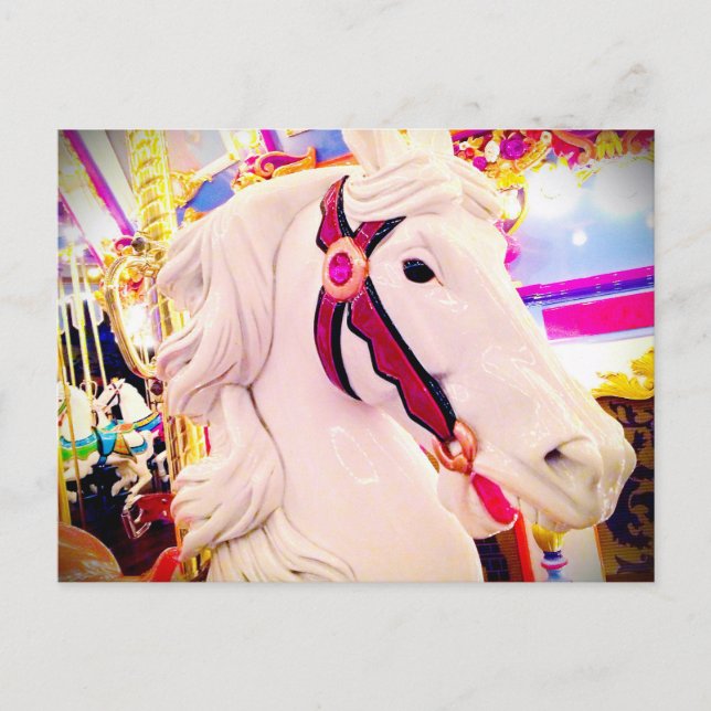 Bold white carousel merry go round hästfoto vykort (Framsida)