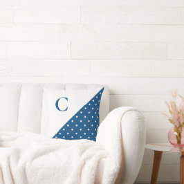 Bold White på Blue Polka Dot Mönster Monogram Kudde