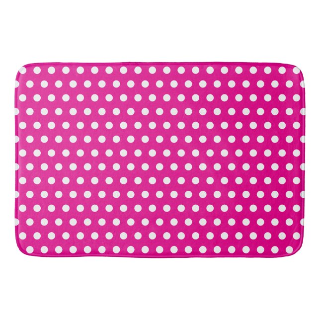 Bold White Polka Dots on Hot Pink Badrumsmatta (Framsidan)