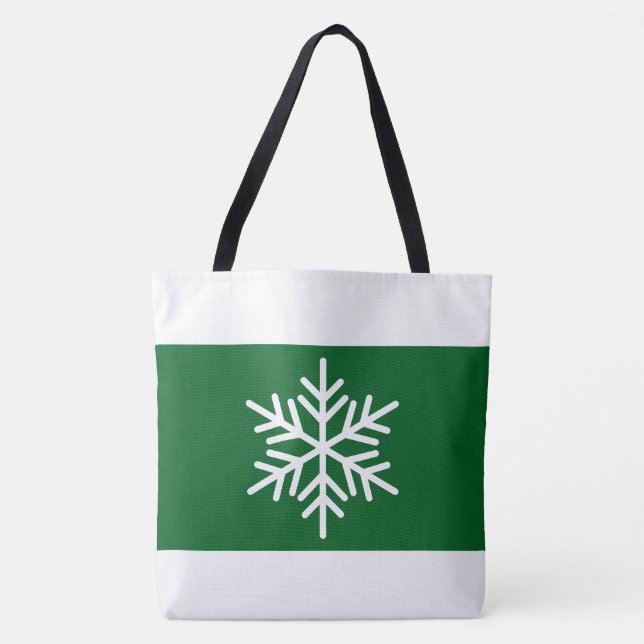 Bold Wide Forest Grönt White Rand Snowflake Tygkasse (Framsida)