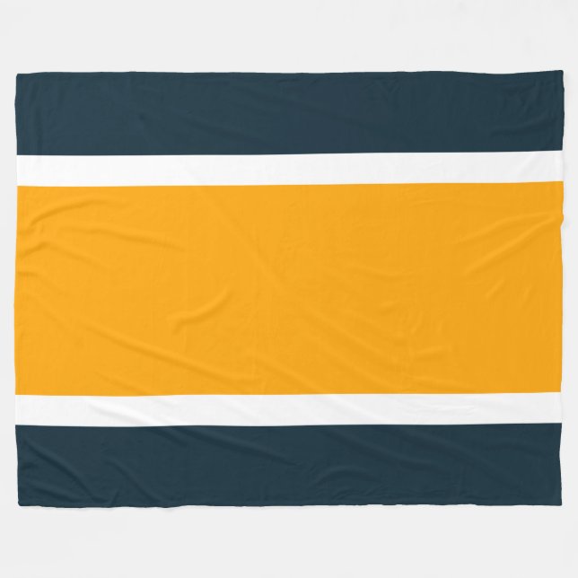 Bold Wide Gult White Rand Ocean Blue Kant Fleecefilt (Framsidan (Horisontell))