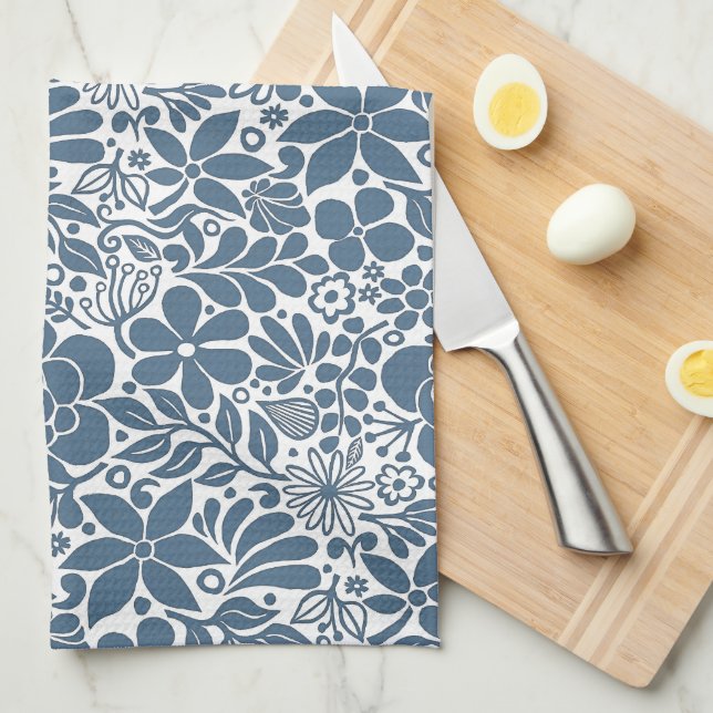 Bold Wild Blue Flowers & Leaves Garden Kökshandduk (Vikt i Fjärdedel)