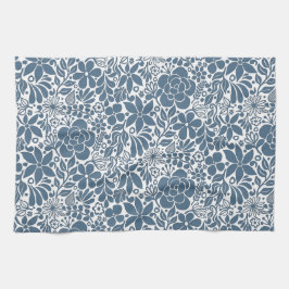 Bold Wild Blue Flowers & Leaves Garden Kökshandduk