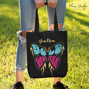 Bold Woman Personlig Namn Rustic Butterfly Tygkasse