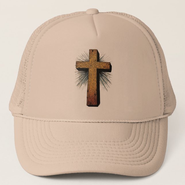 Bold Wooden Christian Cross Trucker Hat Keps (Framsida)