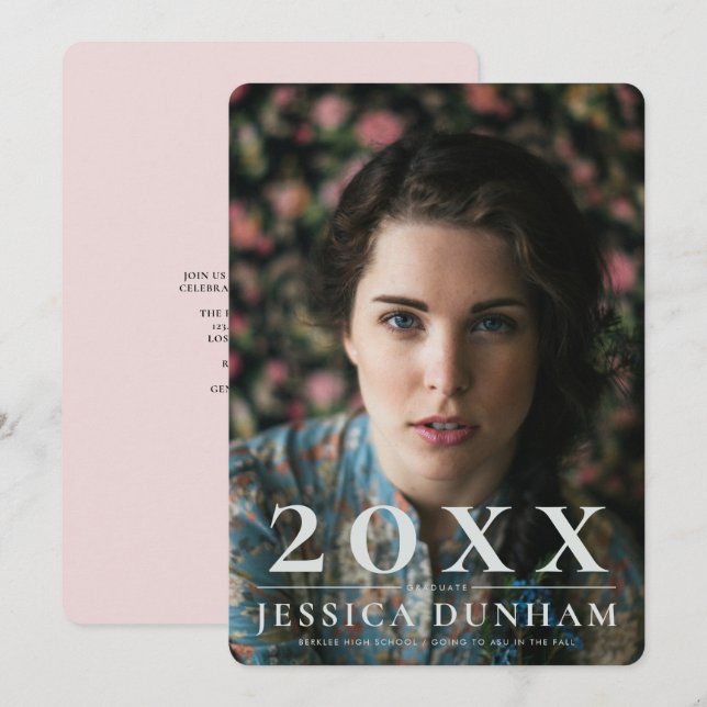 Bold Year Serif Studenten-inbjudan Meddelande (Fram/baksida)