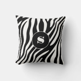Bold Zebra Rand Black & White w/ Monogram Kudde