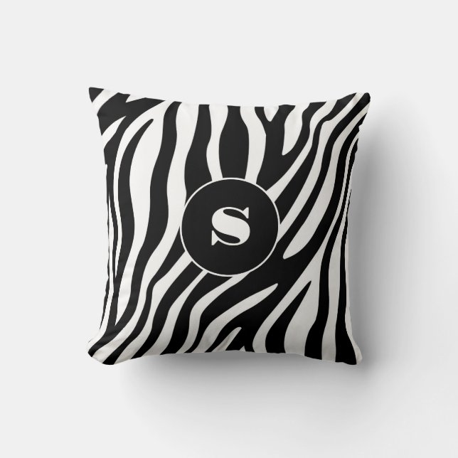 Bold Zebra Rand Black & White w/ Monogram Kudde (Framsida)
