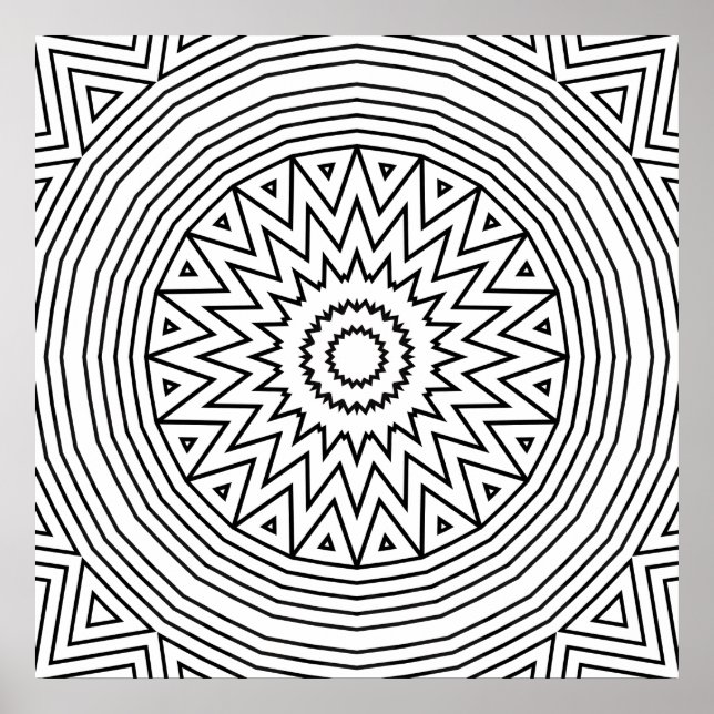 Bold Zigzag Starburst Mandala Coloring Pattern Poster (Framsidan)