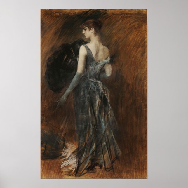 Boldini - Blond dam i aftonklänning Poster (Framsidan)