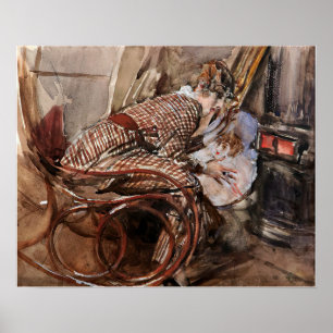 Boldini - Dam framför Stove 1912 Poster