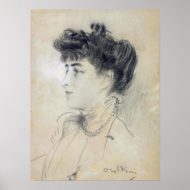 Boldini - Dam med pärlhalsband Poster (Framsidan)