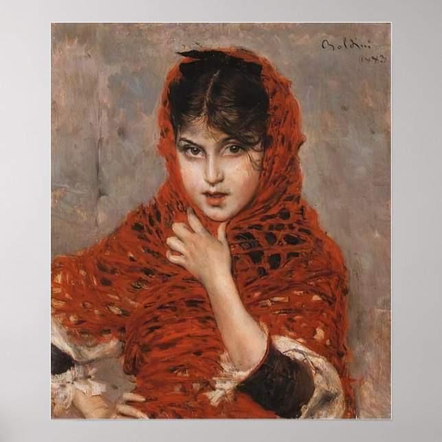 Boldini - Flickan med Red Shawl Poster (Framsidan)
