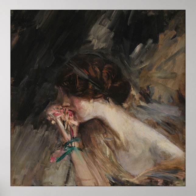 Boldini - Ung kvinna med en blomma Poster (Framsidan)