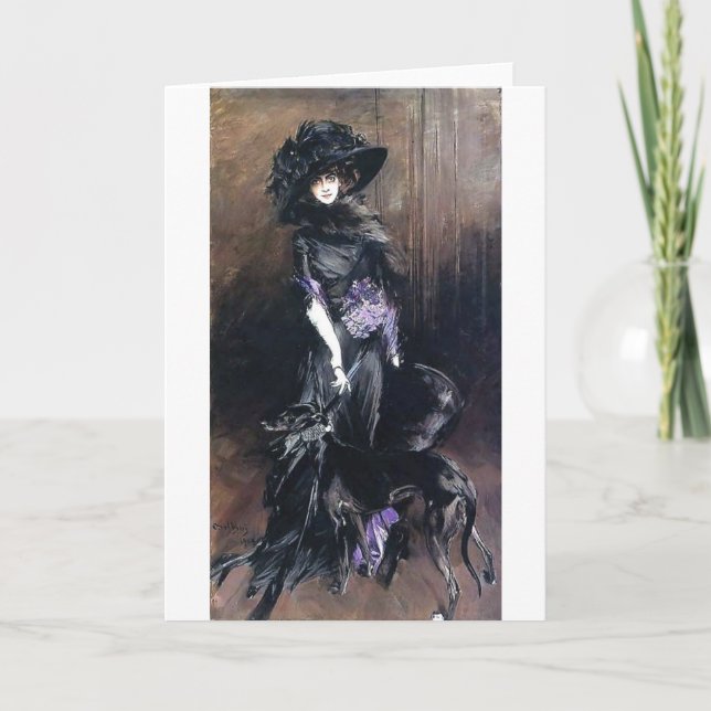 boldinkvinna och hund greyhound kort (Framsida)