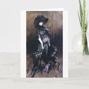 boldinkvinna och hund greyhound kort