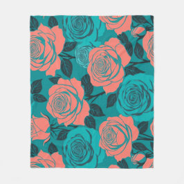 Boldly Stylized Roses In Shades Of Teal And Turquo Fleecefilt