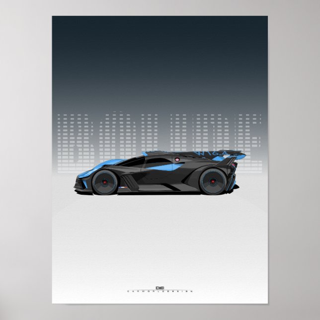 Bolide Hypercar - Futuristiska Black and Blue car Poster (Framsidan)