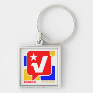 BOLIVARISK REVOLUTION FYRKANTIG SILVERFÄRGAD NYCKELRING