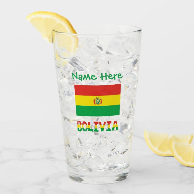 Bolivia Boliviansk Flagga Personlig Grön Text Glaskopp (Framsida Ice)