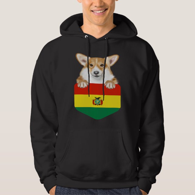 Bolivia Flag Pembroke Welsh Corgi Dog In Pocket Hoodie (Framsida)