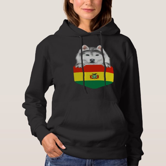Bolivia Flag Siberian Husky Dog In Pocket T Shirt (Framsida)