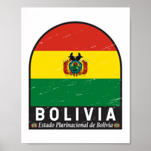 Bolivia Flagga Emblem Distress Vintage Poster