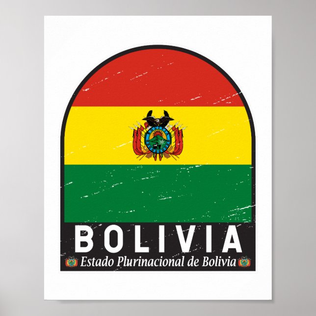 Bolivia Flagga Emblem Distress Vintage Poster (Framsidan)