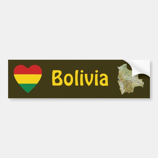 Bolivia Flagga Hjärta + Karta Bildäckslapp Bildekal (Framsidan)
