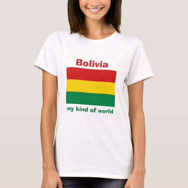 Bolivia Flagga + Karta + Text T-Shirt (Framsida)