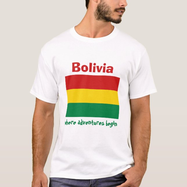 Bolivia flagga + Karta + TextT-tröja Tee Shirt (Framsida)