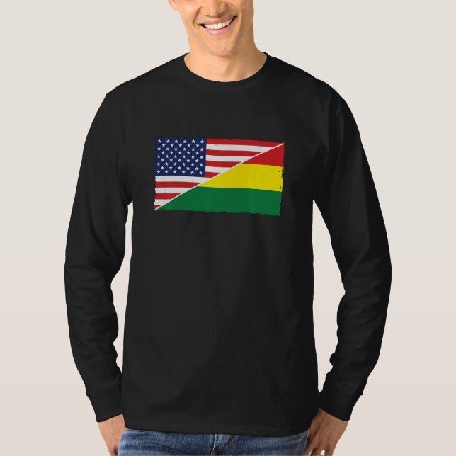 Bolivia Flagga och USA flagga Roots bolivianska hi T Shirt (Framsida)