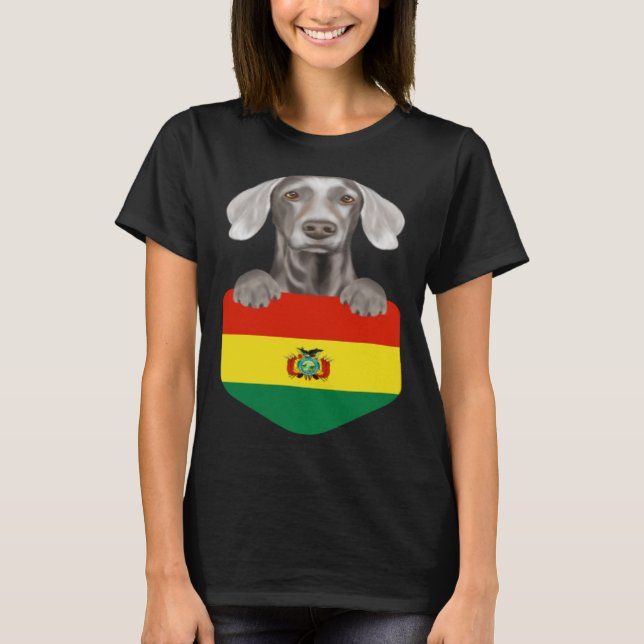 Bolivia Flagga Weimaraner Hund In Pocket T Shirt (Framsida)