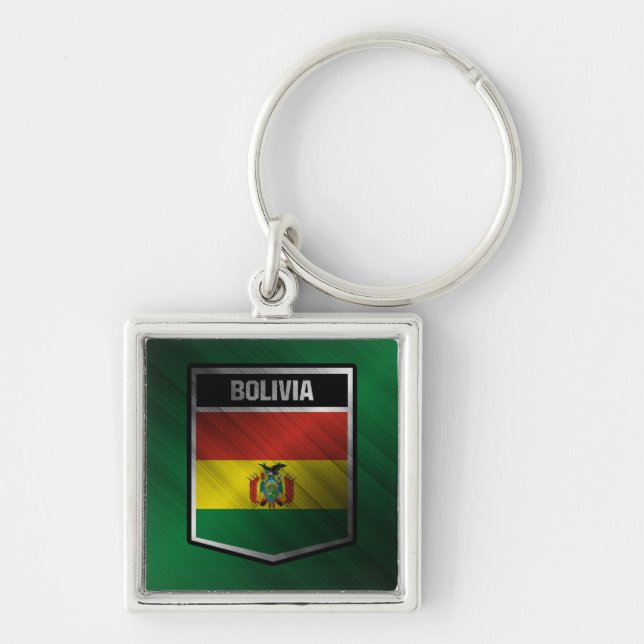 Bolivia Fyrkantig Silverfärgad Nyckelring (Framsidan)