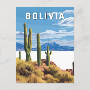 Bolivia Illustration Travel Art Vintage Vykort