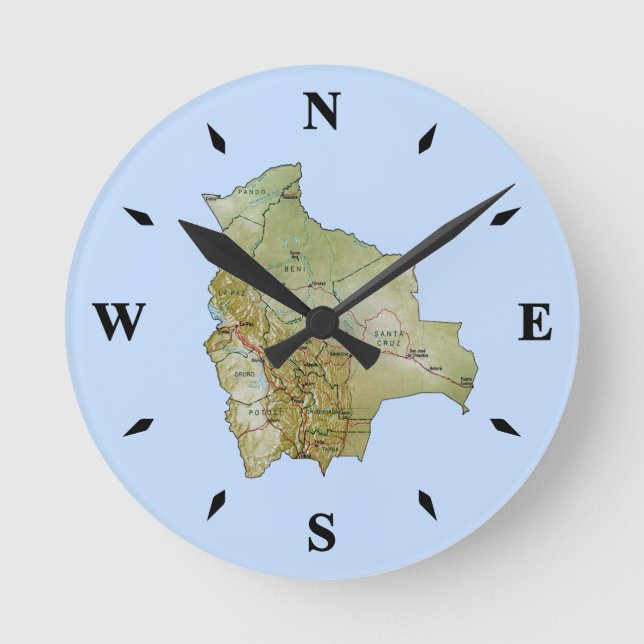 Bolivia Karta Clock Rund Klocka (Framsida)